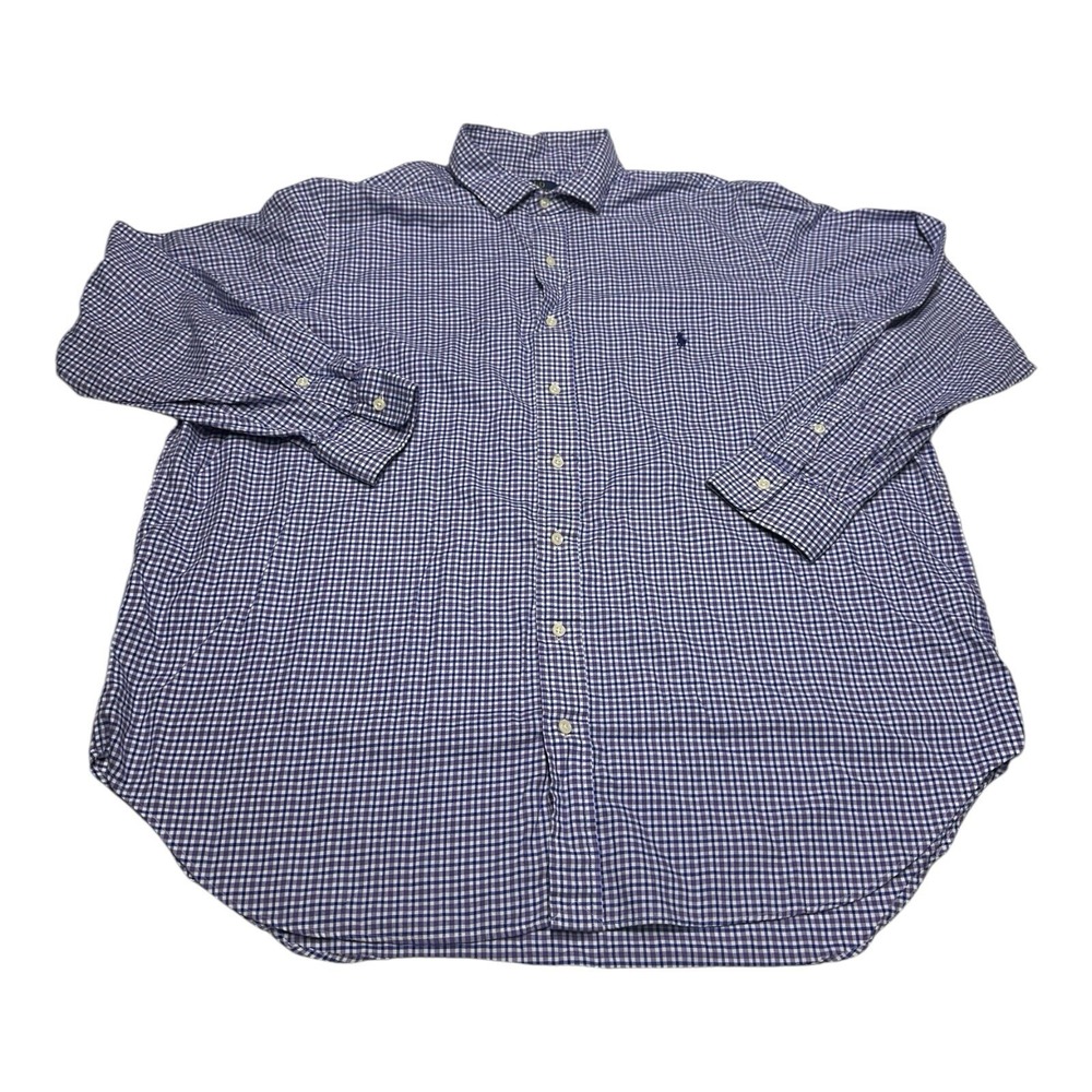 Polo Ralph Lauren Shirt Mens Sz 2XB Big Purple Plaid Check Long Sleeve Button Up